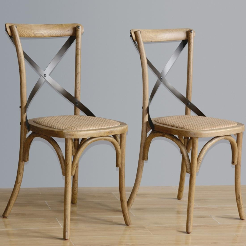 Chaise Vintage en Bois Patin&eacute; avec Dossier Crois&eacute; - Bolero GG656 - Bolero