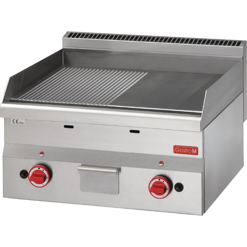 Bakplaat op gas half glad half gegroefd 60/60FTRG - GN025 - Gastro-M