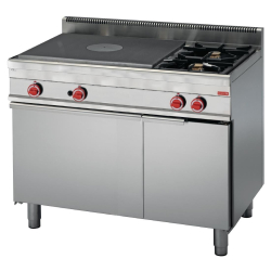Gasfornuis Gastro M 650 en 2 open haarden op gasoven en gesloten kast 65/110TPG