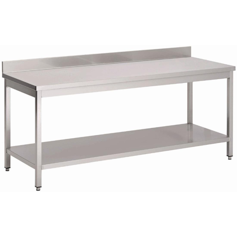 Table Inox 304 avec &eacute;tag&egrave;re et dosseret - Gastro M - 85x200x70cm - GS045