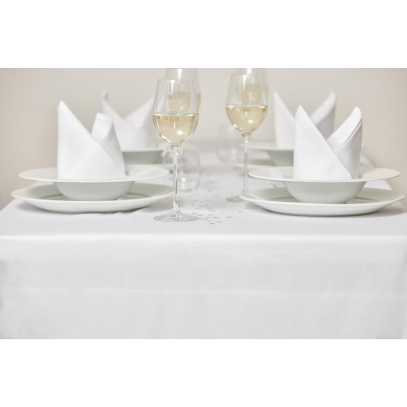 Nappe blanche &agrave; bandes de satin - Mitre Luxury 1140 x 1140mm - R&eacute;f. GW418 - Mitre Luxury