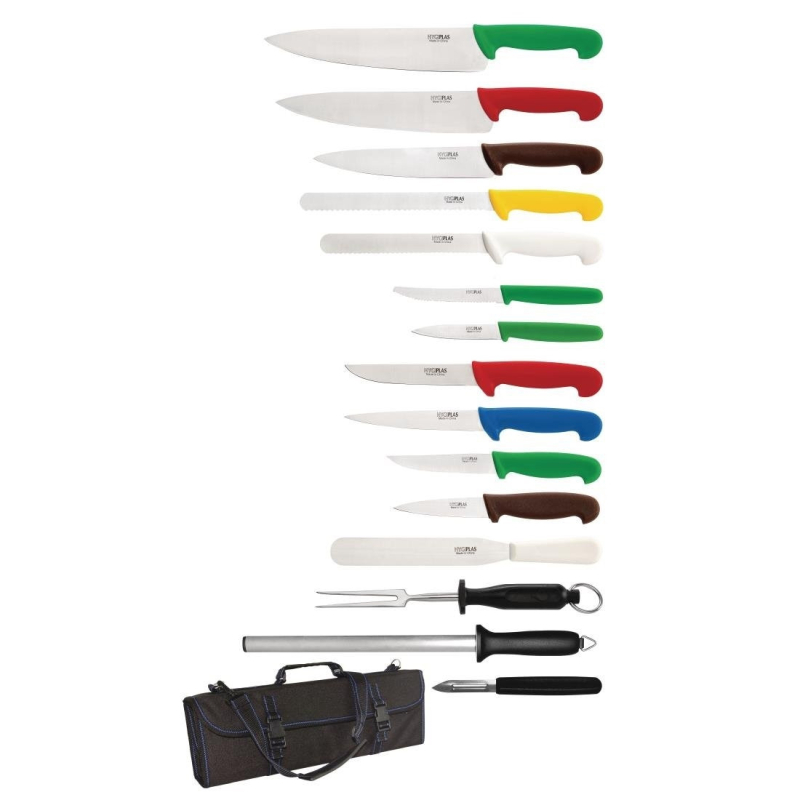 Ensemble de couteaux professionnels 15 pi&egrave;ces - Multicolores - R&eacute;f. S454 - Hygiplas