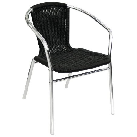 Fauteuils en rotin empilables noirs et aluminium - Bolero - U507