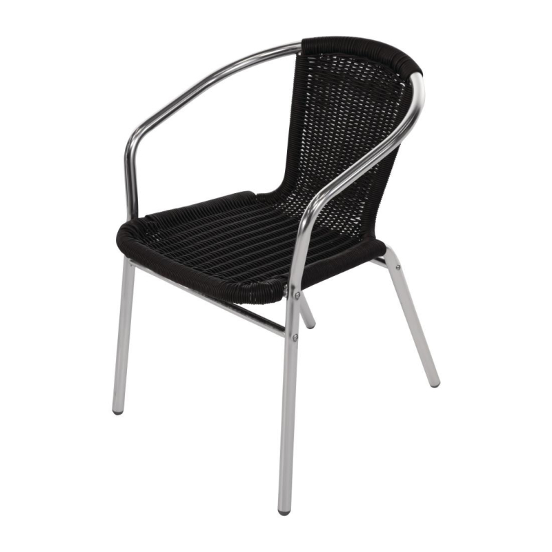Fauteuils en rotin empilables noirs et aluminium - Bolero - U507