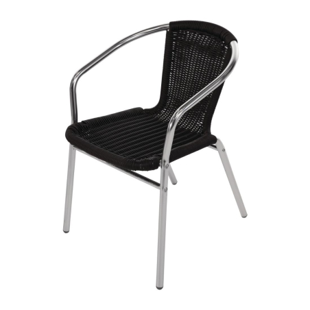 Fauteuils en rotin empilables noirs et aluminium - Bolero - U507
