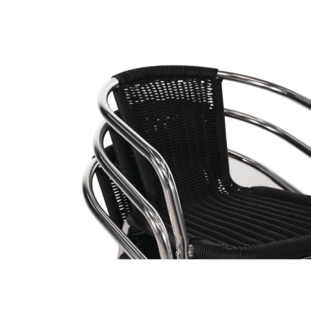 Fauteuils en rotin empilables noirs et aluminium - Bolero - U507