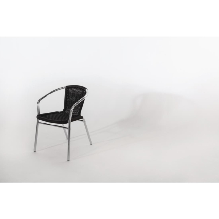 Zwarte en aluminium stapelbare rotan fauteuils - Bolero - U507