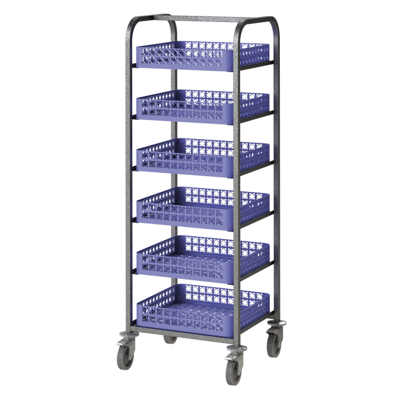Chariot pour casiers a vaisselle - 6 niveaux - roulettes inox &oslash;125 - dim 635x605 ht 1700 - Sofinor