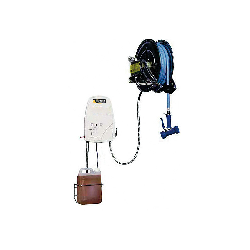 Centrale reiniging 1 product haspel roestvrij staal lg 20m pistool en steunbus - gecertificeerde acse - Sofinor