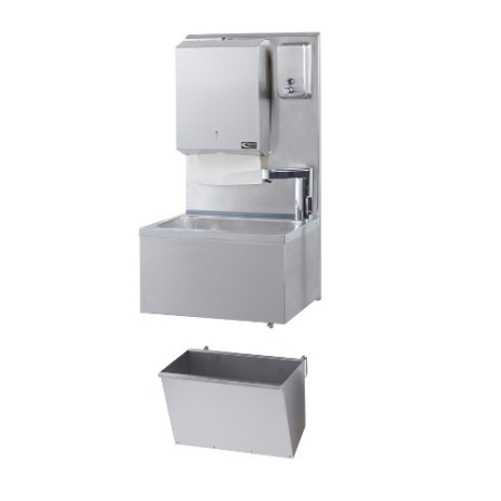 Lave-mains 460x380x855 robinet electronique dosseret long poubelle distri savon et essui main inox - Sofinor - LMASWTEX