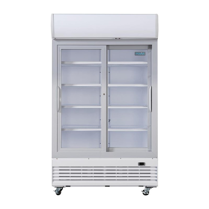 Koelvitrine met 2 glazen schuifdeuren en lichtbak - Polar G Serie - 950L
