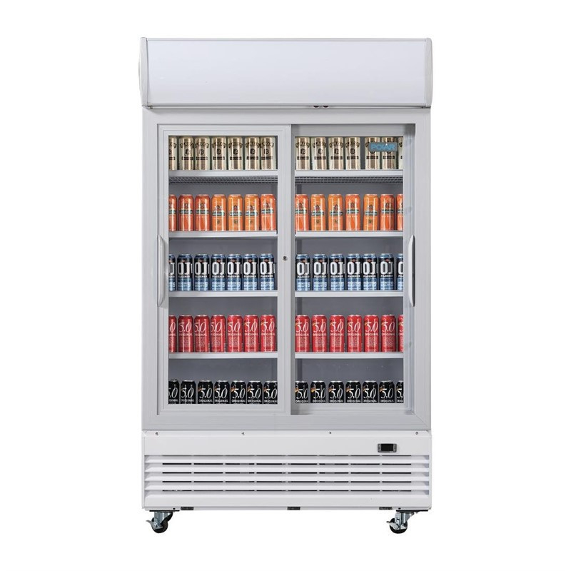 Koelvitrine met 2 glazen schuifdeuren en lichtbak - Polar G Serie - 950L