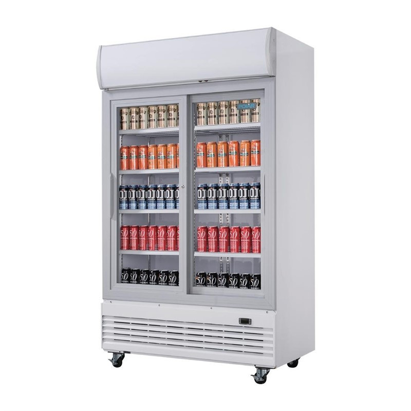 Koelvitrine met 2 glazen schuifdeuren en lichtbak - Polar G Serie - 950L