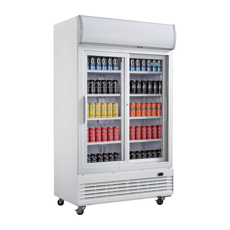 Koelvitrine met 2 glazen schuifdeuren en lichtbak - Polar G Serie - 950L