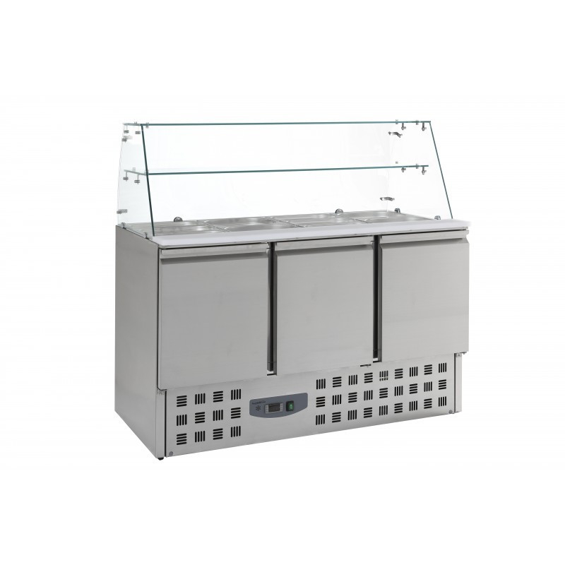 Gekoelde saladette 4 GN 1/1 - Glazen vitrine met 3 deuren - Combisteel - 7950.0405