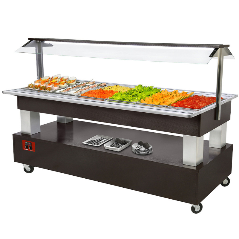 Buffet - Saladebar gekoeld, 6x GN 1/1-150 (weng&eacute; hout) - Diamond - BSB/6N-B1-R2