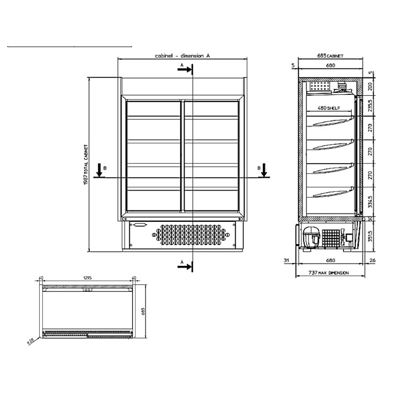 Vitrine libre service avec portes coulissantes, 985 mm, Grise - SUPERJOLLY10