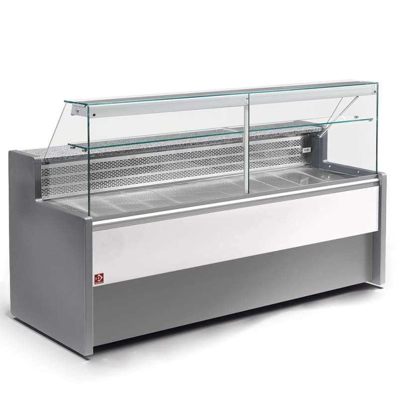 Gekoelde toonbankvitrine met recht glas 90&deg;, met reserve - GRIJS/WIT - Diamond - RO20/E8-R2