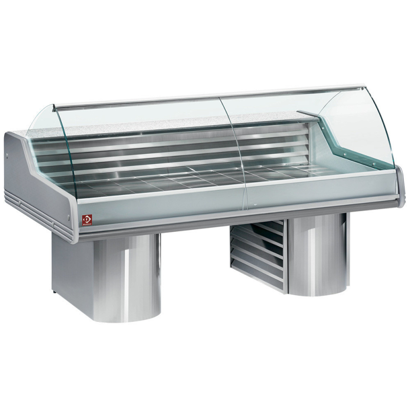 Gekoelde vitrinekoeltoonbank met gewelfde ruit, op voetstukken - Diamond - SG30B/A1-R2