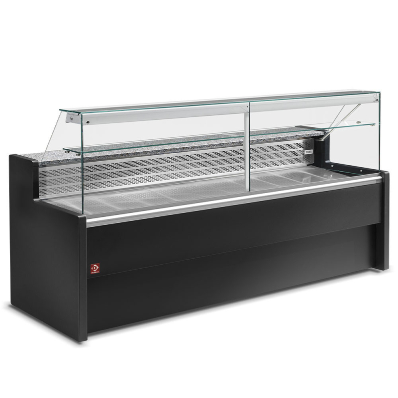 Gekoelde vitrinetooonbanken met rechte ruit 90&deg;, met reserve - ZWART - Diamond - RO25/B5-R2