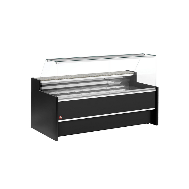 Gekoelde toonbank met rechthoekige vitrine 90&deg;, ventilatie, met reserve - ZWART - Diamond - FC15/B5-VR2