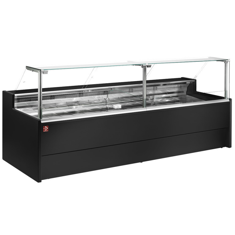 Gekoelde toonbank vitrine rechte ruit 90&deg; op zuigers, ventilatie met reserve - ZWART - Diamond - VZ15/B5-VR2