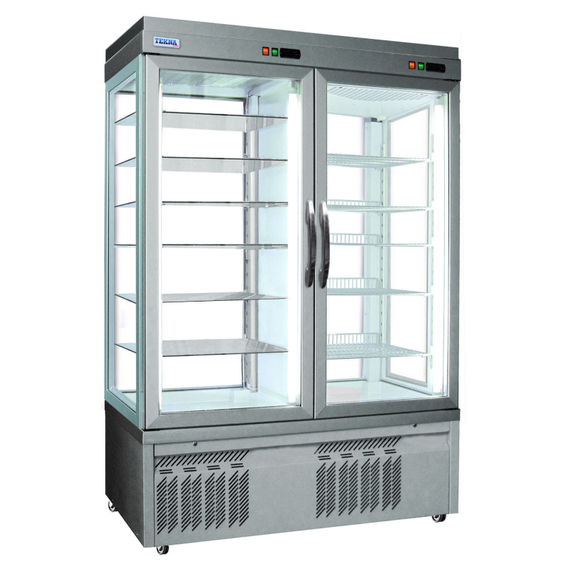 Vitrine r&eacute;frig&eacute;r&eacute;e, 4 faces vitr&eacute;es, double porte, 880L - Tekna
