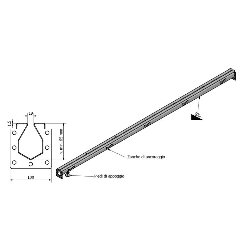 Afvoergoot van roestvrij staal, 1000 mm - Linum - CF10
