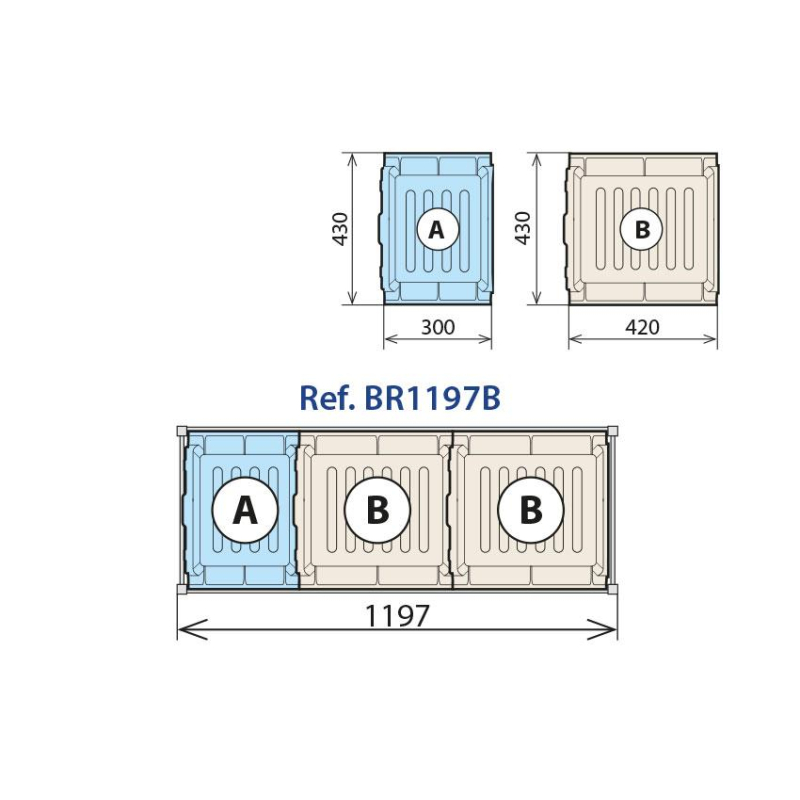 Combinatie van retentielade 460 x 1170 mm - Linum - BR1197B