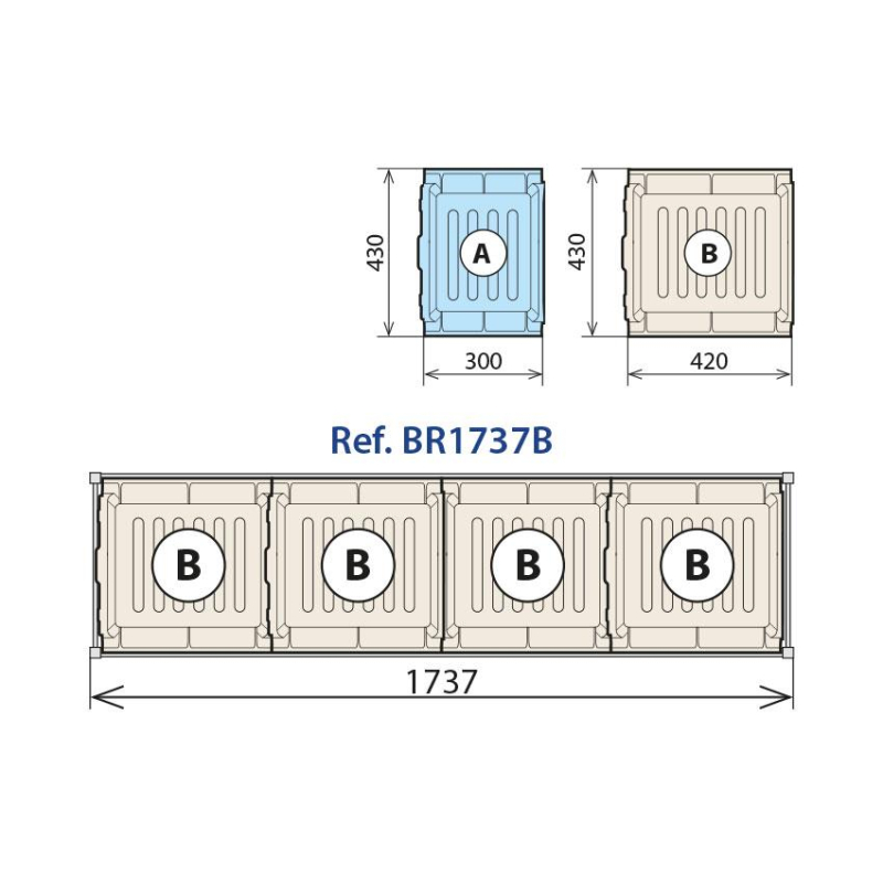 Combinatie lekbak 460 x 1710 mm - Linum - BR1737B