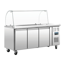 Gekoelde GN-bereidingstoonbank met niesbeveiliging U-serie 3 deuren - Polar - CT394