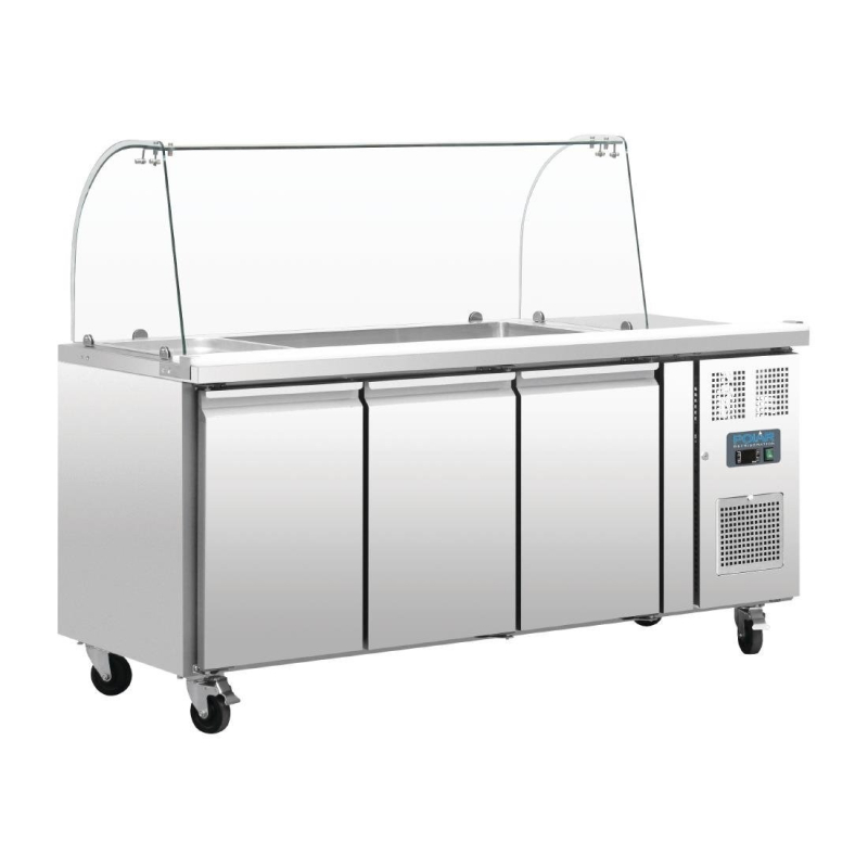 Gekoelde GN-bereidingstoonbank met niesbeveiliging U-serie 3 deuren - Polar - CT394