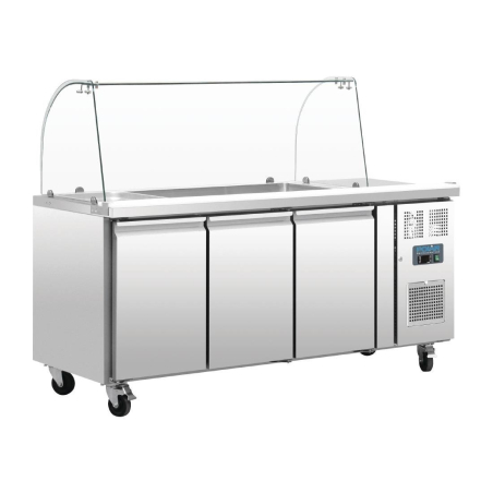 Gekoelde GN-bereidingstoonbank met niesbeveiliging U-serie 3 deuren - Polar - CT394