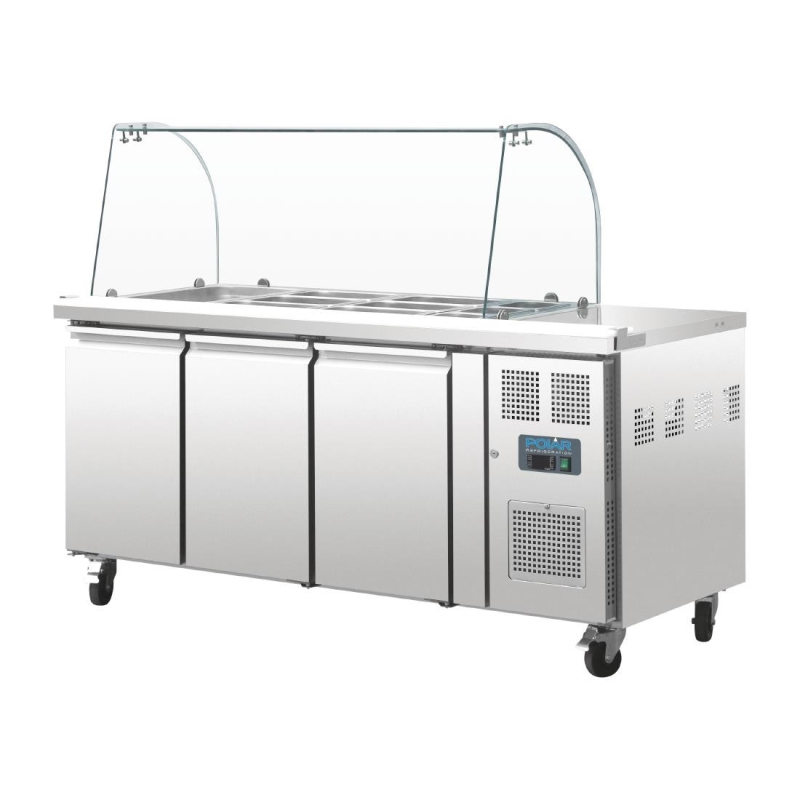 Gekoelde GN-bereidingstoonbank met niesbeveiliging U-serie 3 deuren - Polar - CT394