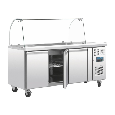 Gekoelde GN-bereidingstoonbank met niesbeveiliging U-serie 3 deuren - Polar - CT394