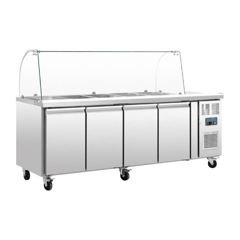 Gekoelde GN-bereidingstoonbank met niesbeveiliging U-serie 4 deuren - Polar - CT395