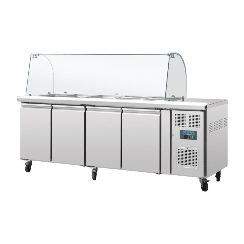 Gekoelde GN-bereidingstoonbank met niesbeveiliging U-serie 4 deuren - Polar - CT395