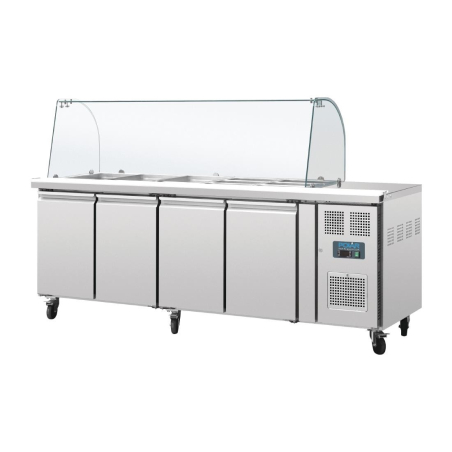 Gekoelde GN-bereidingstoonbank met niesbeveiliging U-serie 4 deuren - Polar - CT395