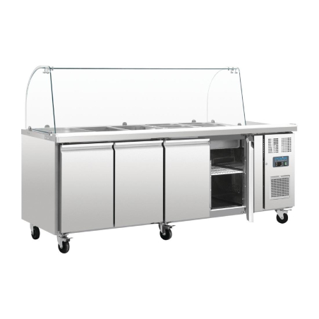 Gekoelde GN-bereidingstoonbank met niesbeveiliging U-serie 4 deuren - Polar - CT395