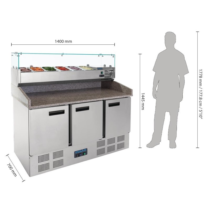 Gekoelde 3-deurs pizza- en saladebereider 368L