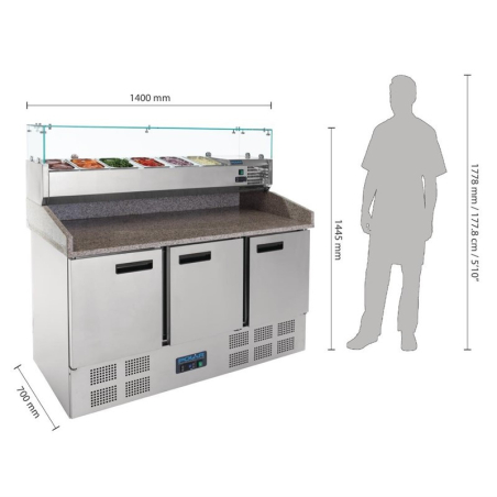 Gekoelde 3-deurs pizza- en saladebereider 368L
