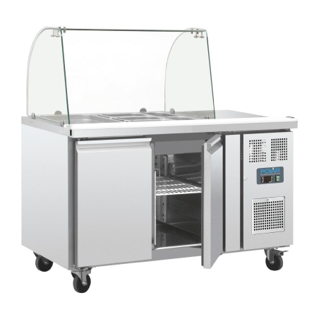 Comptoir de pr&eacute;paration r&eacute;frig&eacute;r&eacute; GN avec pare-haleine Polar S&eacute;rie U 2 portes