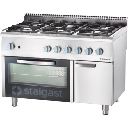 Cuisini&egrave;re &agrave; gaz 6 br&ucirc;leurs 1200x700x850 avec four (800) 36,5 + 5 kw - g30/31 - 9711230 - Stalgast