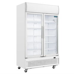 Armoire r&eacute;frig&eacute;r&eacute;e 2 portes vitr&eacute;es &agrave; charni&egrave;res avec caisson lumineux Polar S&eacute;rie G 950L