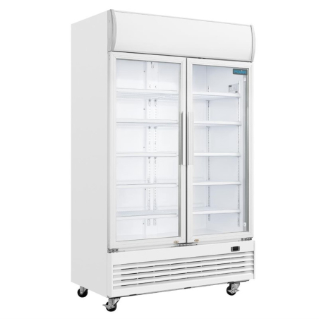 Armoire r&eacute;frig&eacute;r&eacute;e 2 portes vitr&eacute;es &agrave; charni&egrave;res avec caisson lumineux Polar S&eacute;rie G 950L