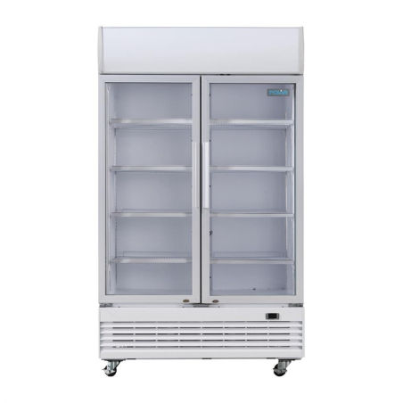 Armoire r&eacute;frig&eacute;r&eacute;e 2 portes vitr&eacute;es &agrave; charni&egrave;res avec caisson lumineux Polar S&eacute;rie G 950L