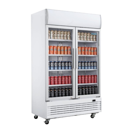 Armoire r&eacute;frig&eacute;r&eacute;e 2 portes vitr&eacute;es &agrave; charni&egrave;res avec caisson lumineux Polar S&eacute;rie G 950L
