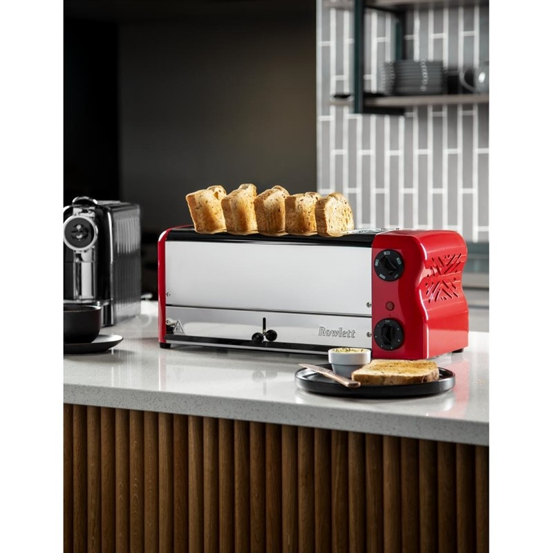 Grille-pain 6 fentes avec grille sandwich et r&eacute;sistance suppl&eacute;mentaire Rowlett Esprit rouge