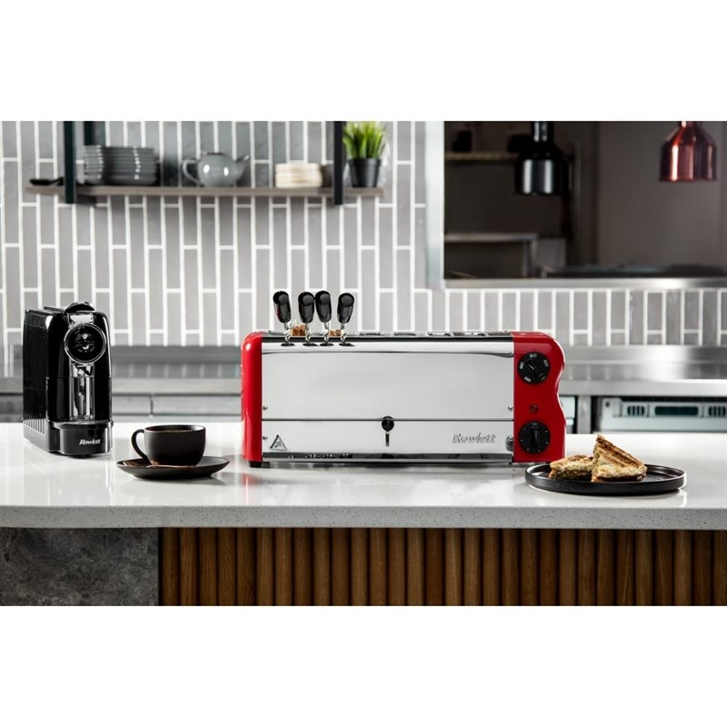 Grille-pain 6 fentes avec grille sandwich et r&eacute;sistance suppl&eacute;mentaire Rowlett Esprit rouge