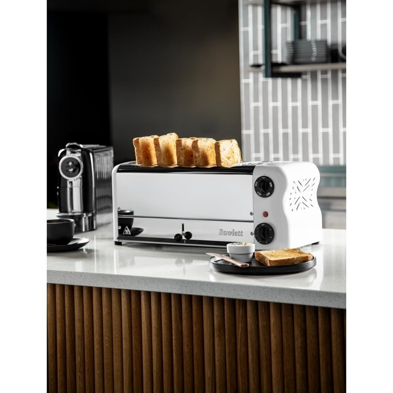 Grille-pain 6 fentes avec grille sandwich et r&eacute;sistance suppl&eacute;mentaire Rowlett Esprit blanc